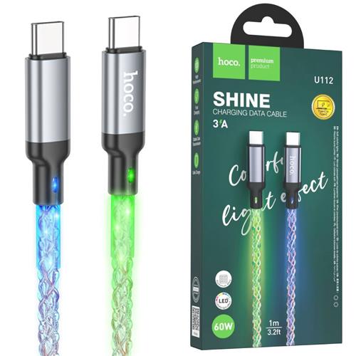 Cable Hoco U112 Shine 60W Type-C a Type-C con diodos LEDs