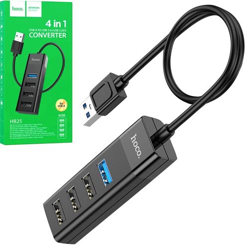 Hoco HB25 Hub USB con 4 Puertos (1x USB 3.0 y 2x USB 2.0) Negro