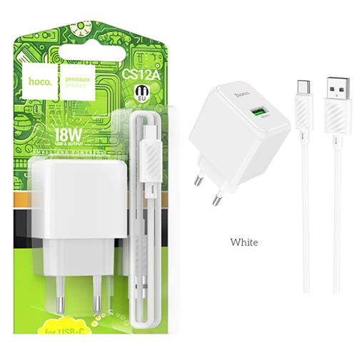 Cargador USB 18W + Cable USB a USB-C Hoco CS12A QC 3.0 Blanco