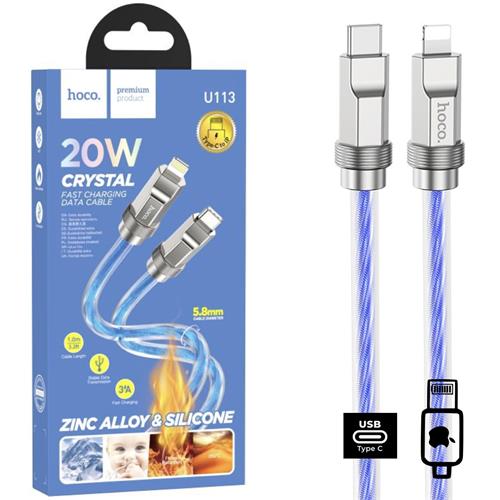 Cable USB-C a Lightning 1 metro 20W Hoco U113 Metálico Reforzado Azul