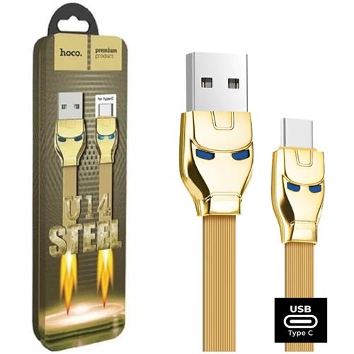 Cable USB a USB-C 1.2 metros Hoco U14 Steel Man Oro