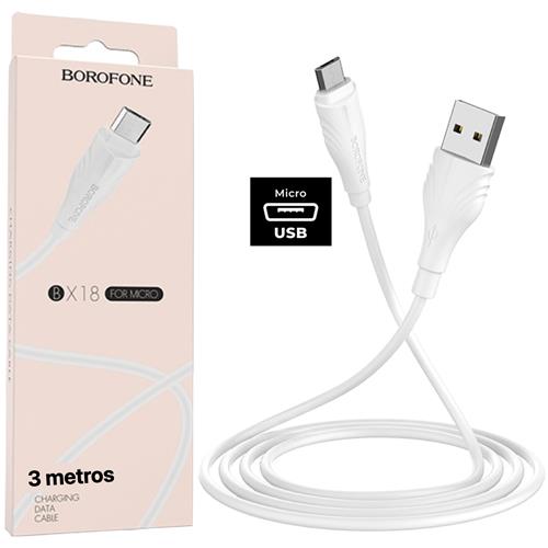 Cable USB A, a Micro USB de 3 METROS Borofone BX18 Blanco