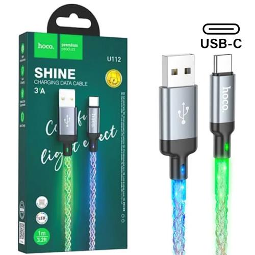 Cable USB-A a USB-C 1 metro 20W Hoco U112 Colores Luminoso