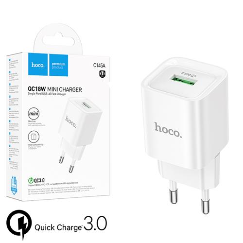 Cargador USB-A Hoco C145A 18W QC3.0 Blanco