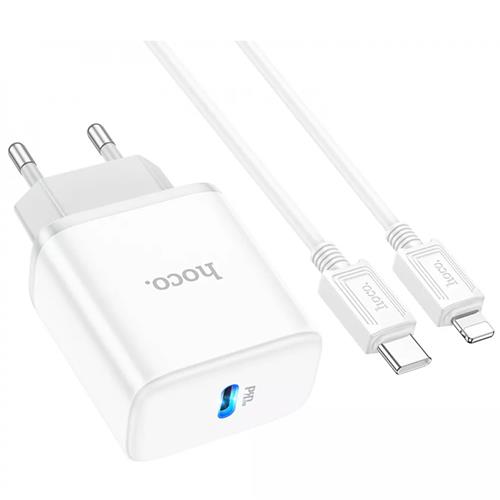 Cargador USB-C 20W+ Cable USB-C a Lightning Hoco C104A Blanco